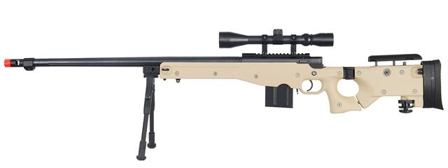 WELL MB4403TAB Bolt Action Airsoft Rifle with Fluted Barrel-Scope &amp; Bi-Pod