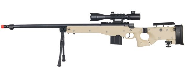 WELL MB4403TAB2 Bolt Action Airsoft Rifle with Fluted Barrel-Illuminated Scope &amp; Bi-Pod
