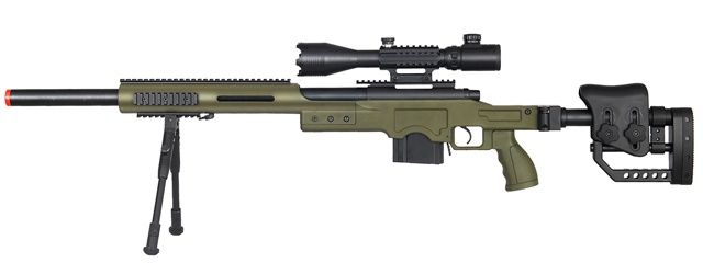 WELL MB4410GAB2 Bolt Action Airsoft Rifle with Illuminated Scope &amp; Bi-Pod