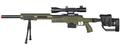 WELL MB4410GAB2 Bolt Action Airsoft Rifle with Illuminated Scope &amp; Bi-Pod