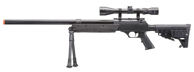 WELL Spec-Ops MB13A APS SR-2 Bolt Action Airsoft Rifle with Scope &amp; Bi-Pod, COLOR: Black