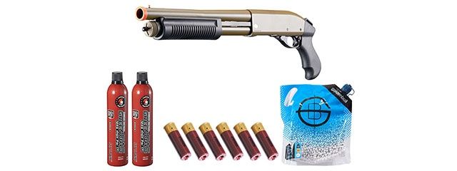 Golden Eagle M8881 3/6-Shot Pump Action Gas Airsoft Sawed-Off Shotgun - Combo