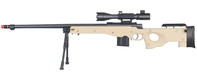 WELL MB4402TAB2 Bolt Action Airsoft Rifle with Fluted Barrel - Illuminated Scope - Bi-Pod