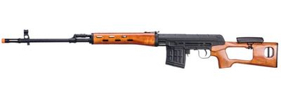 Atlas Custom Works SVD Dragunov Electric Airsoft Sniper Rifle - Real Wood Furniture &amp; Fixed Sportsman Stock