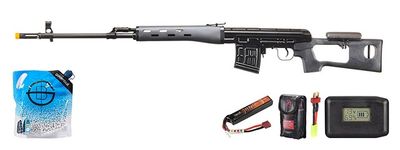 Atlas Custom Works Svd Dragunov Electric Airsoft Sniper Rifle W/ Sportsman Stock - Battery-Adapter-Charger Combo