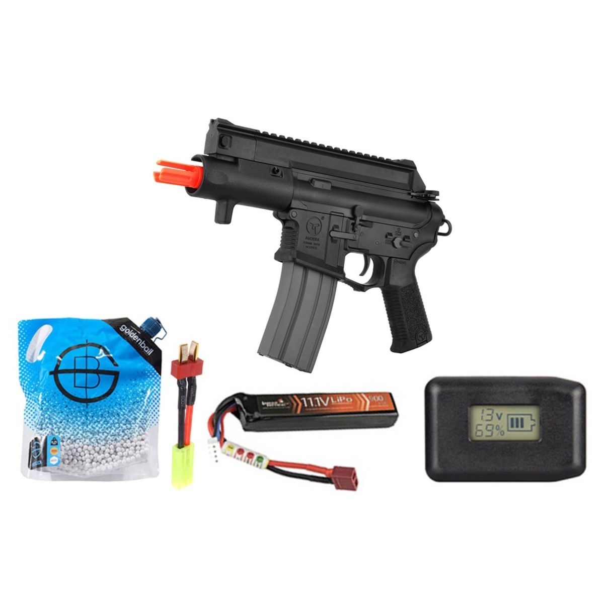 Ares Amoeba M4 CCP AM-003 Airsoft Aeg Pistol W/ EFCS - Battery/Adapter/Charger Combo - Black