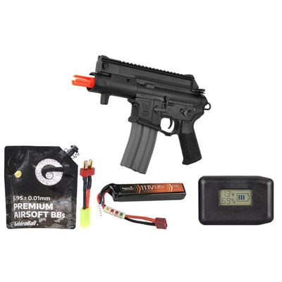 Ares Amoeba M4 Stubby Combat Gear Am-007 Cqb Airsoft Aeg Rifle - Battery/Adapter/Charger Combo - Black