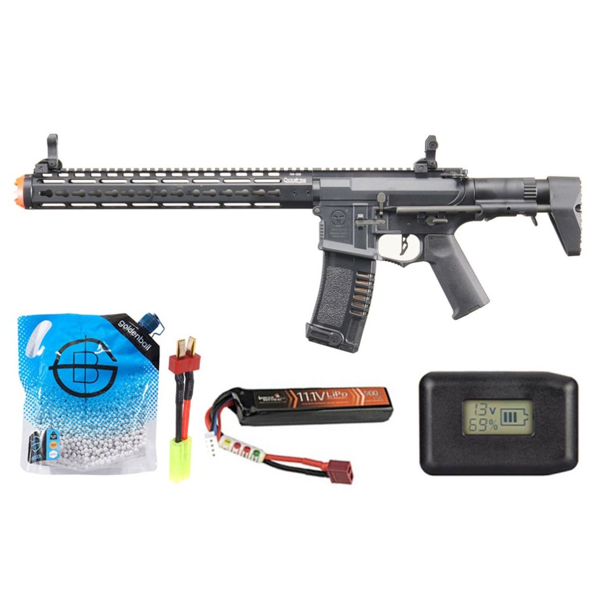 Ares Amoeba Gen5 Am-016 M4 Airsoft Aeg With Octarms 13.5" Keymod Handguard - Battery/Adapter/Charger Combo - Black