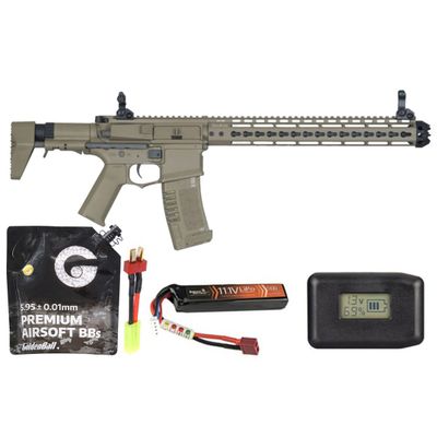 Ares Amoeba Gen5 AM-016 M4 Airsoft Aeg With Octarms 13.5" Keymod Handguard - Battery/Adapter/Charger Combo - Dark Earth