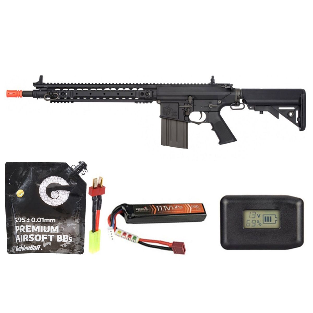 Ares Sr25 Ris Sniper Airsoft Aeg Rifle - Battery/Adapter/Charger Combo - Black