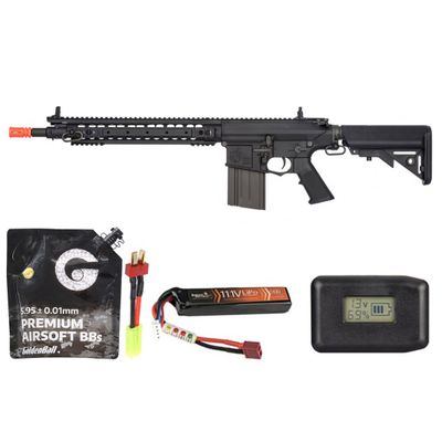 Ares Sr25 Ris Sniper Airsoft Aeg Rifle - Battery/Adapter/Charger Combo - Black