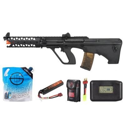Army Armament Aug 9" Raptor Polymer Aeg Airsoft Rifle - Battery/Adapter/Charger Combo - Black