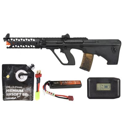 Army Armament Aug 9" Raptor Polymer Aeg Airsoft Rifle - Battery/Adapter/Charger Combo - Black