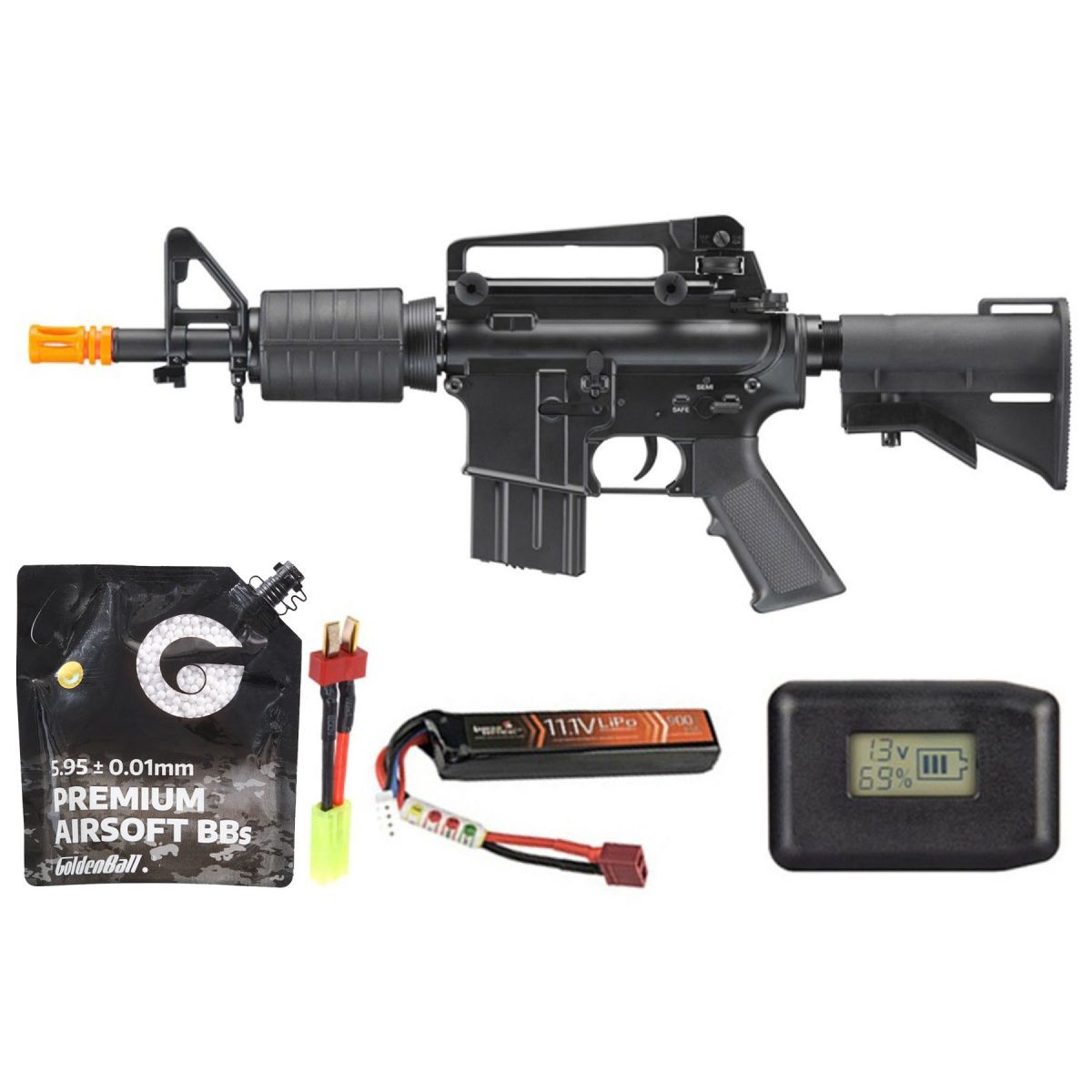 Double Bell N23 Pdw M4 Airsoft Aeg Rifle + Battery-Adapter-Charger Combo - Black