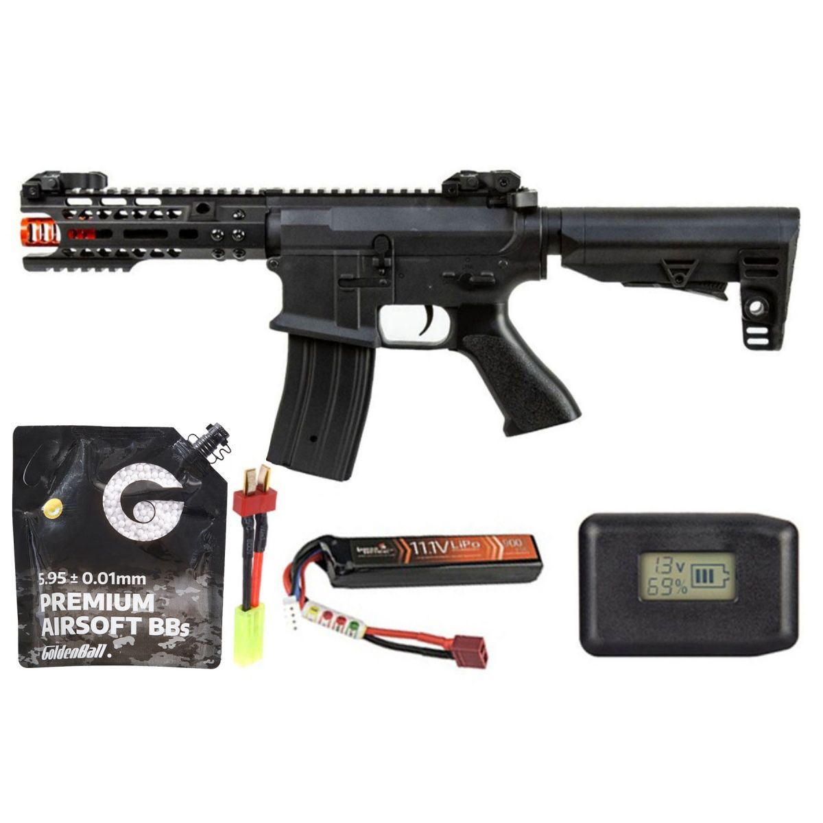 JG Golden Eagle E6597 7" M4 M-LOK AEG Rifle - Battery-Adapter-Charger Combo - Black