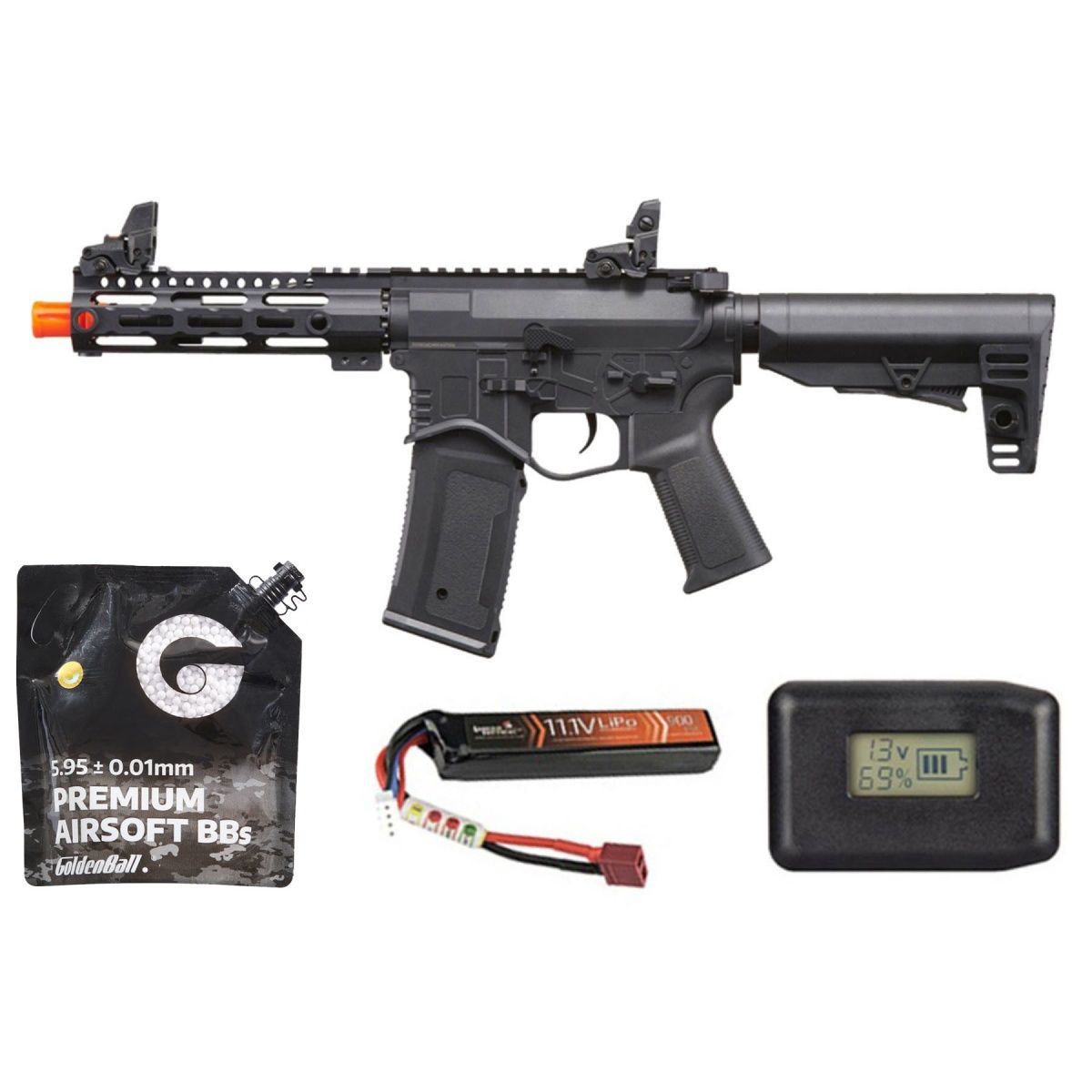 Golden Eagle Combat AR 7'' Aeg Airsoft Rifle - Battery + Charger Combo