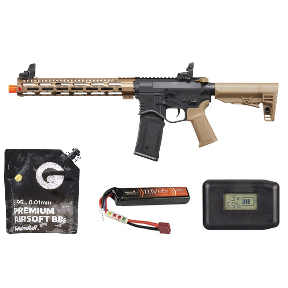 Golden Eagle Combat AR 12.5'' Aeg Airsoft Rifle - Battery + Charger Combo