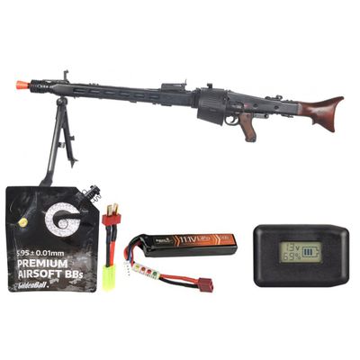 AGM Iu-m42 Maschinengewehr MG42 Full Metal Aeg Machine Gun W/drum Magazine - Battery+Adapter+Charger Combo
