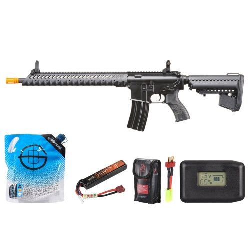 Atlas Custom Works 14.5" Diamond Head Style M4 Aeg Airsoft Rifle - Battery+Adapter+Charger Combo - Black