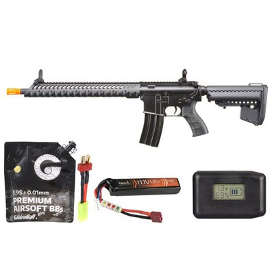Atlas Custom Works 14.5" Diamond Head Style M4 Aeg Airsoft Rifle - Battery+Adapter+Charger Combo - Black