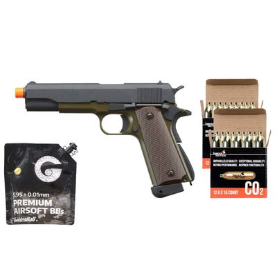 KJW Full Metal M1911-A1 CO2 Gas Blowback GBB Airsoft Pistol - CO2 Combo