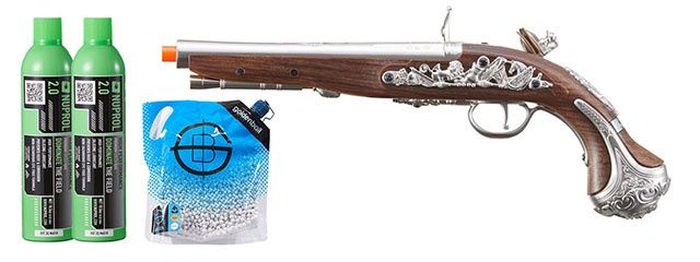 HFC George Washington Flintlock Airsoft Green Gas Powered Pistol - Combo