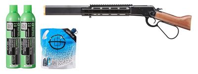 Atlas Custom Works M1873 "Mares Leg" Lever Action Airsoft Green Gas Rifle W/ M-LOK Rail And Suppressor - Combo