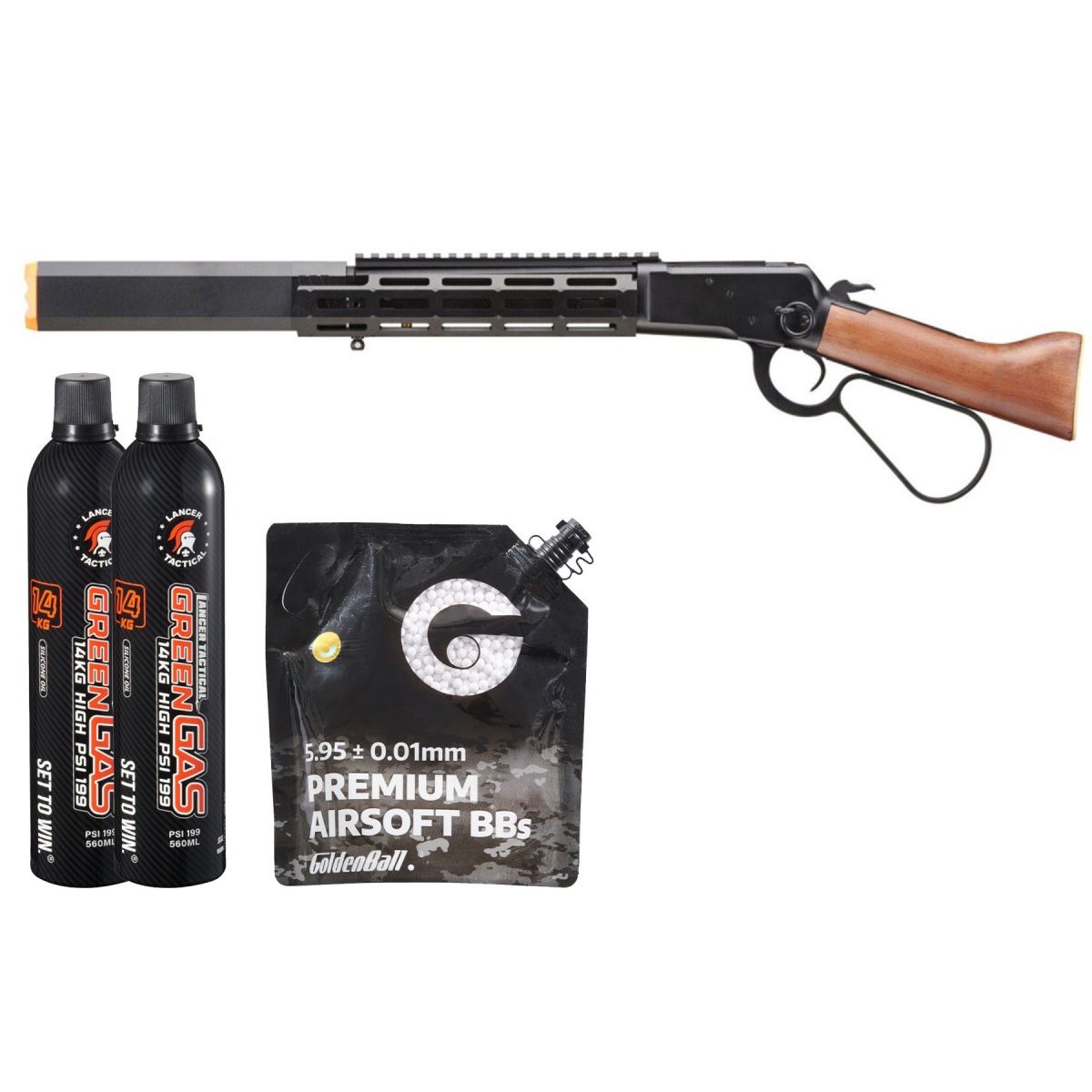 Atlas Custom Works M1873 "Mares Leg" Lever Action Airsoft Green Gas Rifle W/ M-LOK Rail And Suppressor - Combo