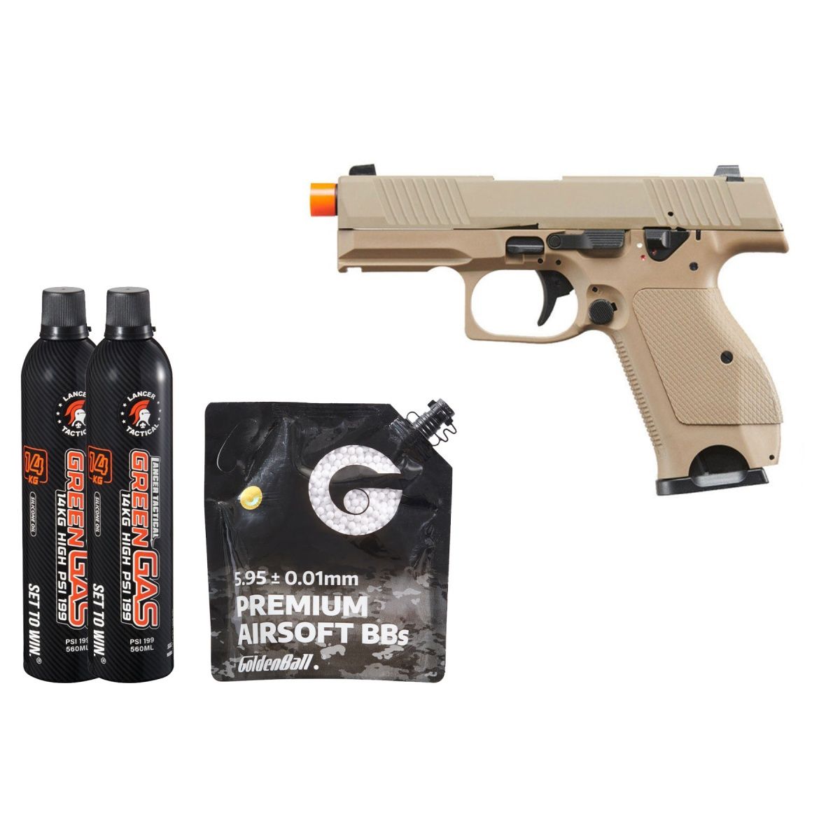 Kizuna Works KW-15k Gas Blowback Airsoft Pistol - Green Gas Combo - Metal/Cerakote FDE