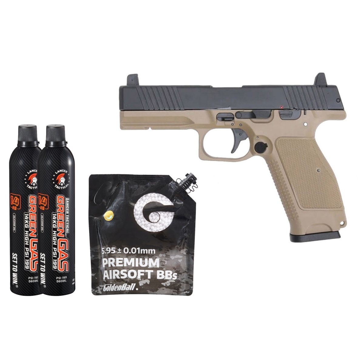 Kizuna Works MKW Full Sized Green Gas Blowback Airsoft Pistol - Combo