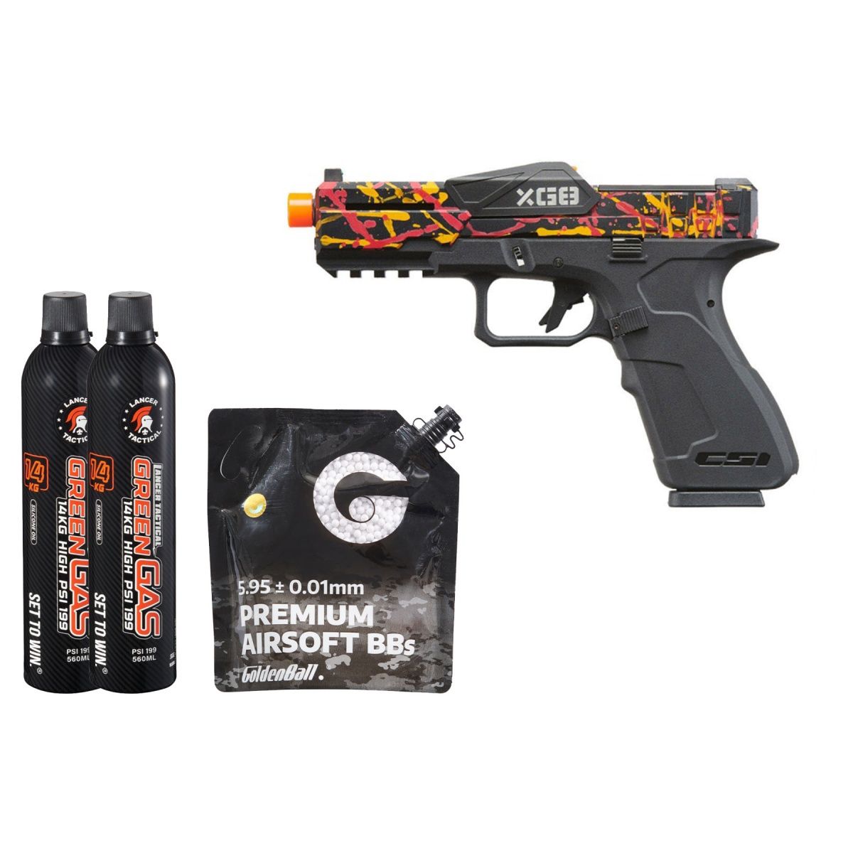 Poseidon CSI XG8 Gas Blow Back Aluminum Pistol - Combo, COLOR: Red/orange/Black Splash Anodized