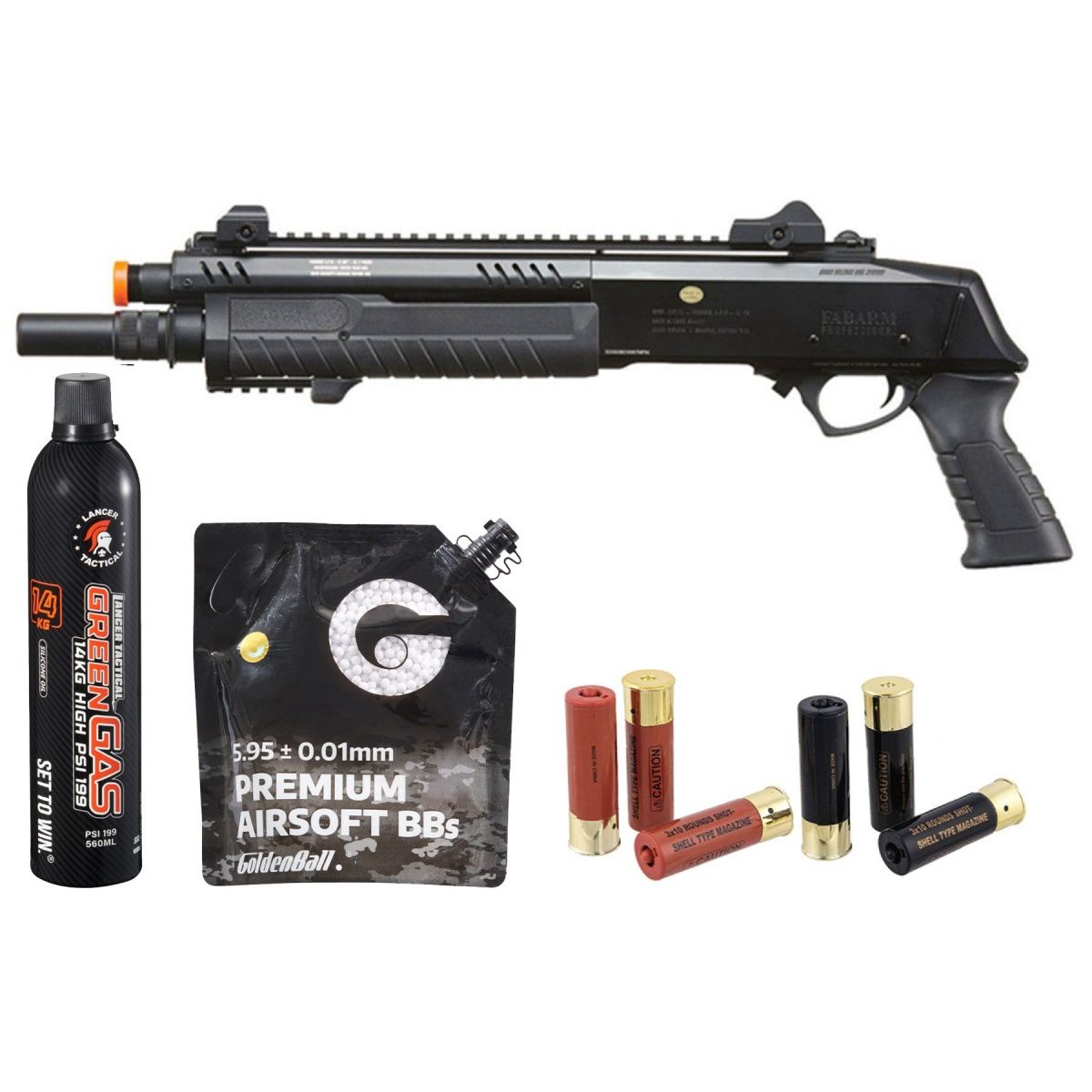 BO Manufacture REP FABARM STF12 Short 11" Pump Action Gas Shotgun - Green Gas/Shell Combo, COLOR: Black