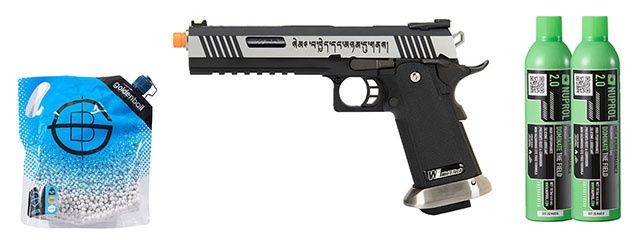WE Tech 1911 Hi-Capa T-Rex Competition Gas Blowback Airsoft Pistol w/ Sight Mount &amp; Top Ports - Tibetan Version - Combo