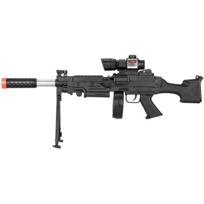 UK Arms Spring Airsoft LMG W/ Scope Laser &amp; Drum Magazine - BLACK