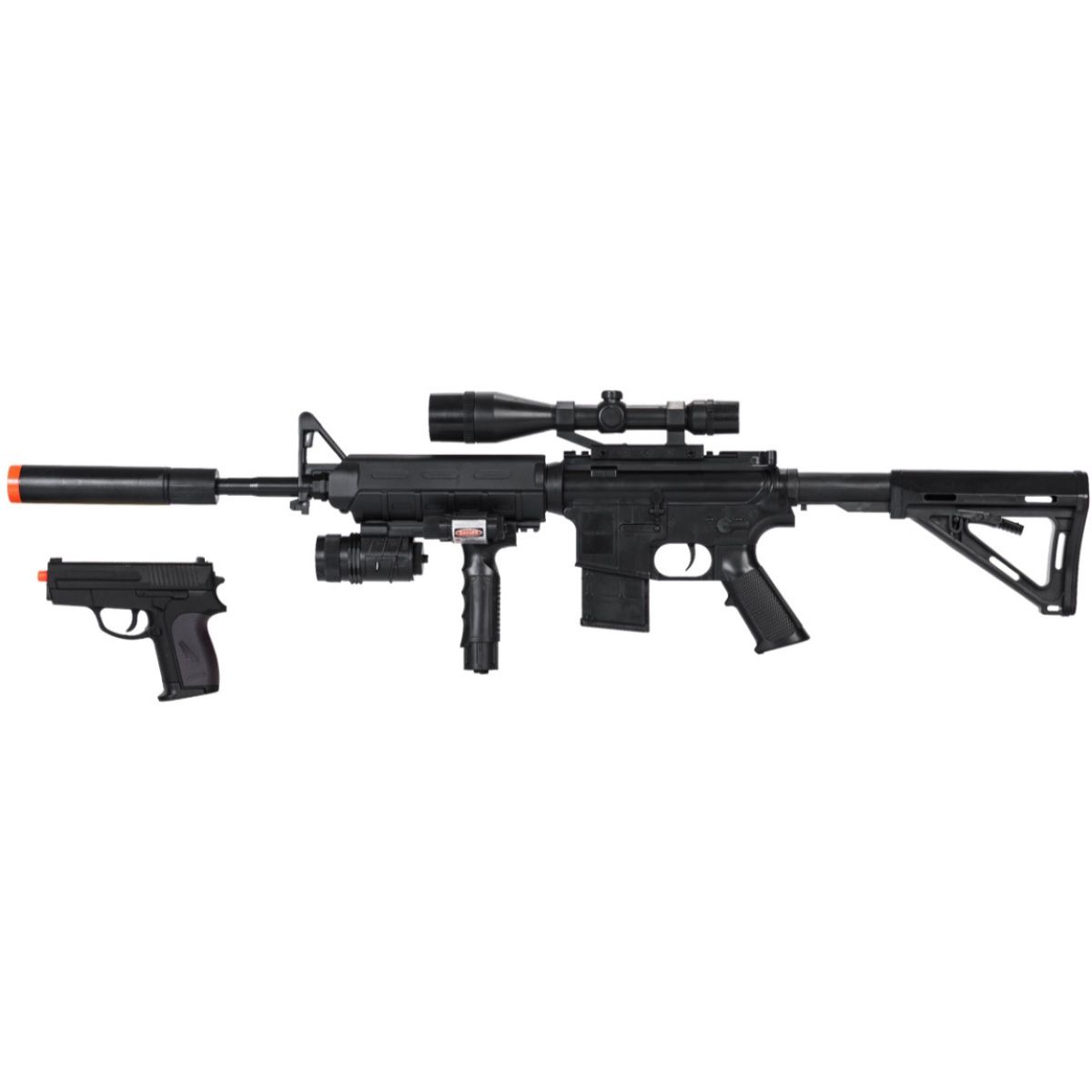 AMA Spring Airsoft Pistol w/ Vertical Grip, Laser &amp; Stock