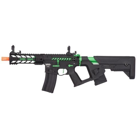 Lancer Tactical Proline Enforcer Battle Hawk 7" Skeleton M4 Airsoft Rifle with  Alpha Stock, COLOR: Black &amp; Green