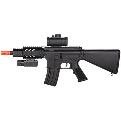 Double Eagle M4 CQB RIS Airsoft AEG Rifle with Flashlight + Red Dot Scope - Black