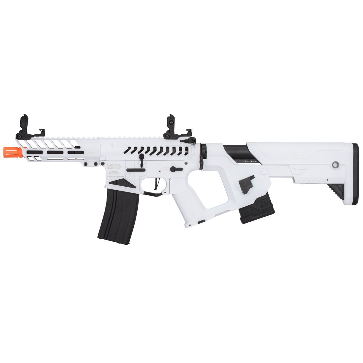 Lancer Tactical Low FPS Enforcer Needletail Skeleton M4 AEG Rifle with Alpha Stock, COLOR: White &amp; Black