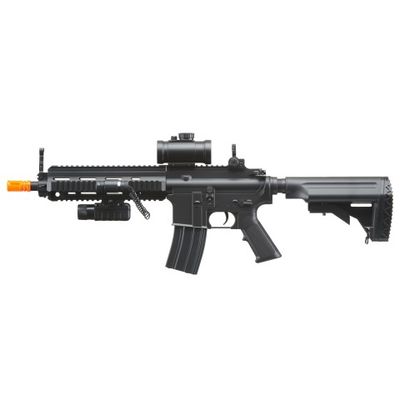 Double Eagle M804A2 AEG Plastic Gear MK416 RIS Retractable Stock, Red Dot Scope, Flashlight &amp; Laser w/ Pressure Switch
