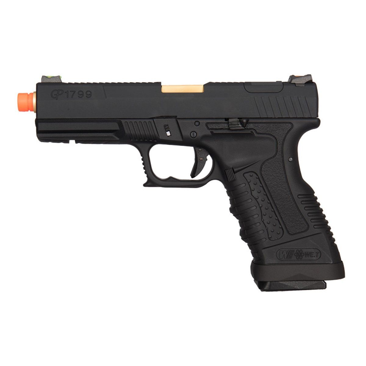 GP1799 T1 Gas Blowback Airsoft Pistol - Black / Gold Barrel