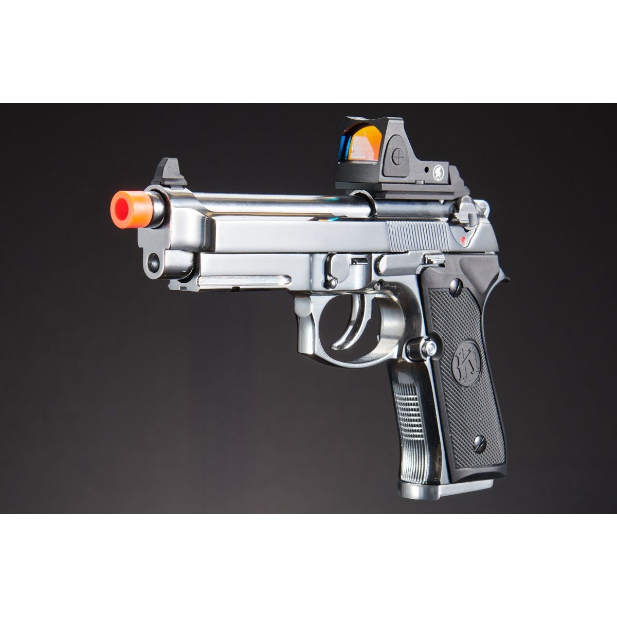 KLI KL-92 AI Optic Ready Silver Version 6mm Dual Power CO2/Gas Blowback Airsoft Pistol Red Dot Combo