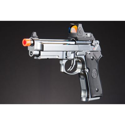 KLI KL-92 AI Optic Ready Silver Version 6mm Dual Power CO2/Gas Blowback Airsoft Pistol Red Dot Combo