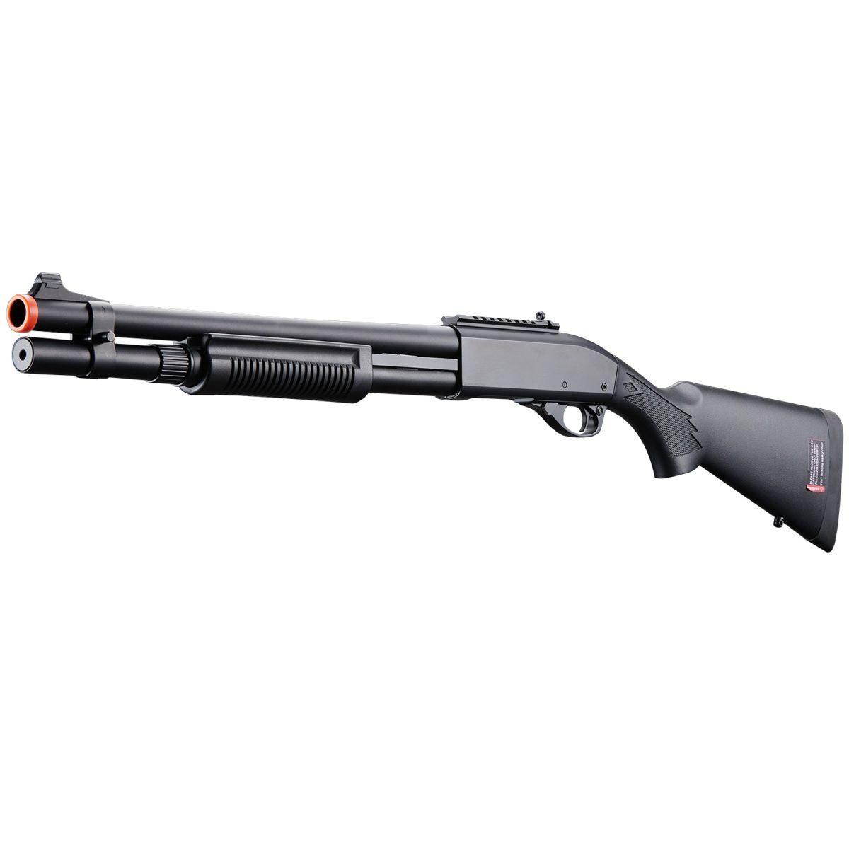 Golden Eagle M870 3/6-Shot Pump Action CO2 Airsoft Shotgun w/ Mock Shell Tube &amp; Ghost Ring Iron Sights, COLOR: Black