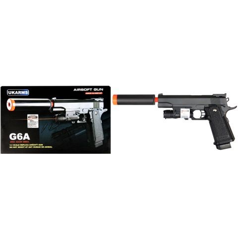 UK Arms G61 Airsoft M1911 Spring Pistol with Laser and Mock Suppressor