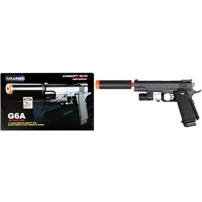 UK Arms G61 Airsoft M1911 Spring Pistol with Laser and Mock Suppressor