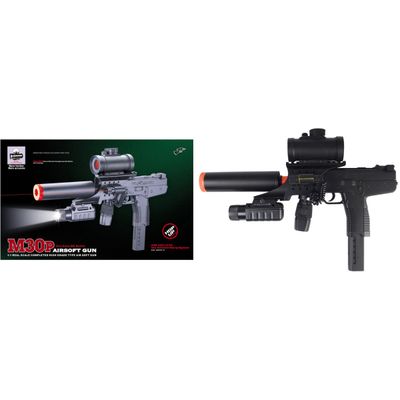 Double Eagle M30P Uzi Spring Airsoft Pistol - Laser-Flashlight-Red Dot &amp; Silencer