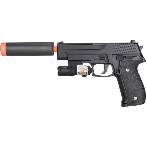 Galaxy P226 Airsoft Metal Spring Pistol w/ Mock Suppressor - BLACK