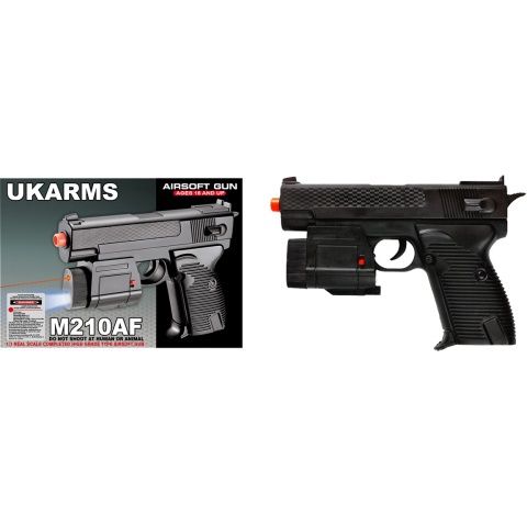 UK Arms Airsoft Spring Pistol with Laser &amp; Flashlight - BLACK
