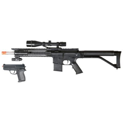 UK Arms Airsoft Spring Rifle with Attachments &amp; P618 Pistol - BLACK