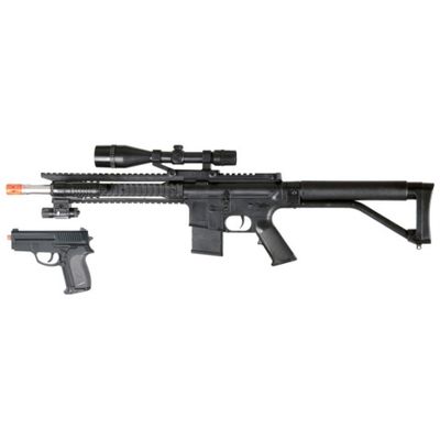 UK Arms Airsoft Spring Rifle with Attachments &amp; P618 Pistol - BLACK